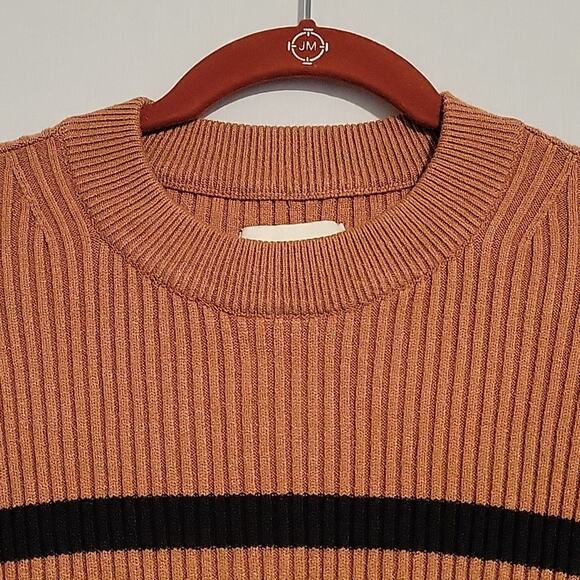 Abercrombie & Fitch striped ribbed crew neck sweater women's sz XXS brown black - Picture 3 of 7
